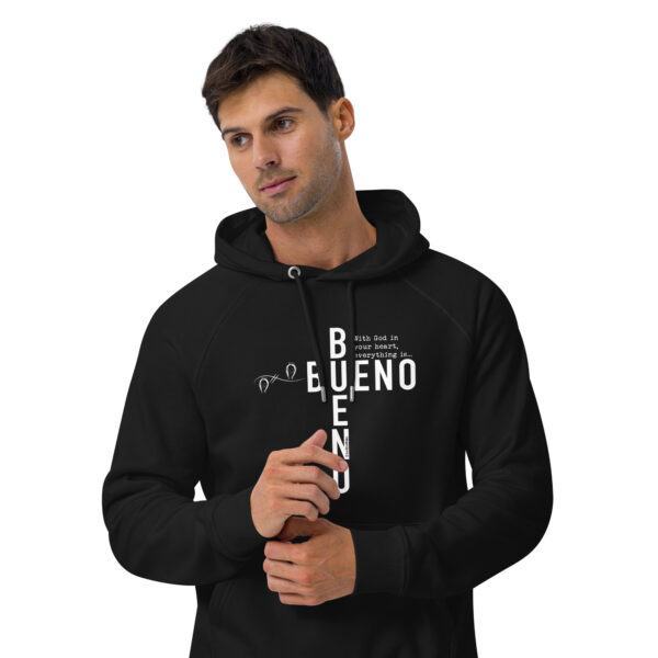 "Bueno Bueno" English ~ Unisex Eco Raglan Hoodie - Image 3