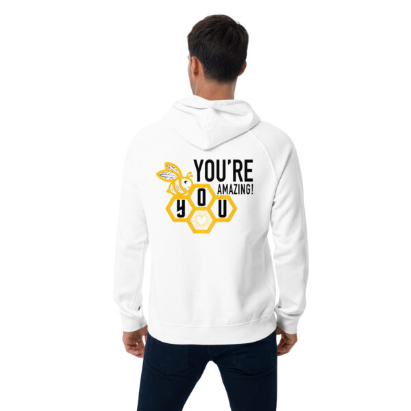 "Bee U" ~ Unisex Eco Raglan Hoodie; Front & Back Print - Image 12