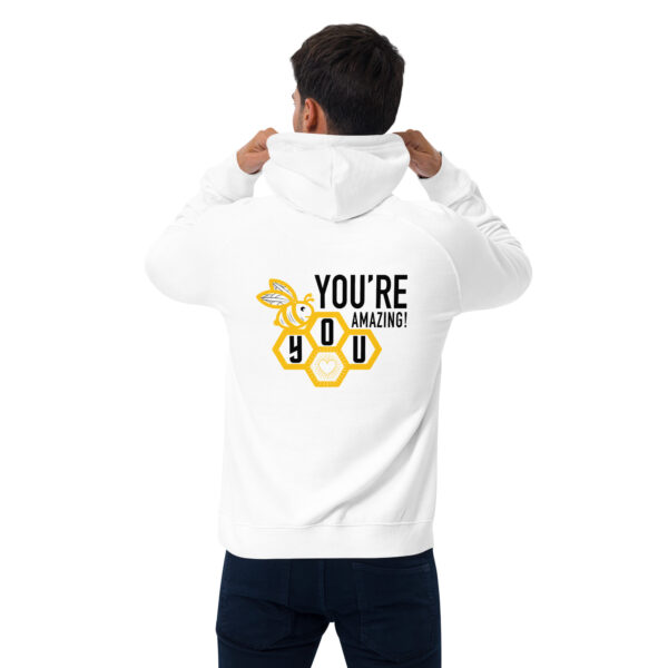 "Bee U" ~ Unisex Eco Raglan Hoodie; Front & Back Print - Image 11