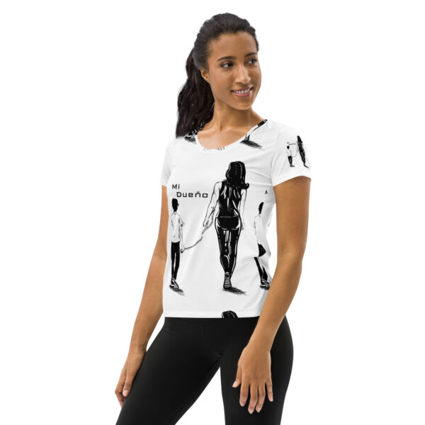 "Mi Dueño" All-Over Print Women's Athletic T-Shirt - Image 4