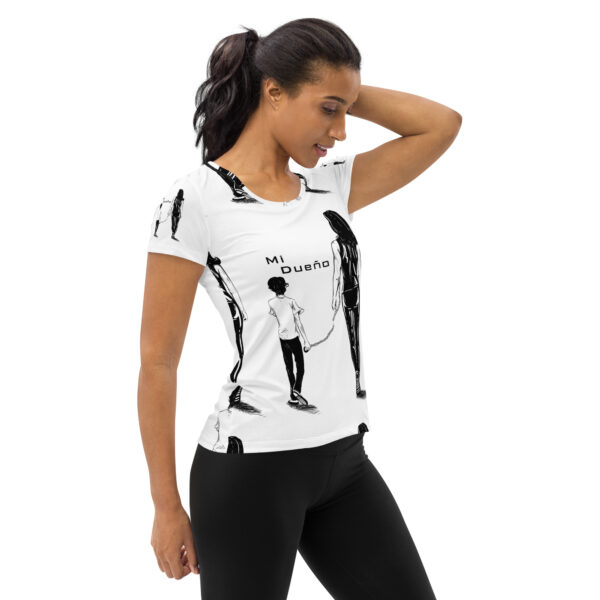 "Mi Dueño" All-Over Print Women's Athletic T-Shirt - Image 3