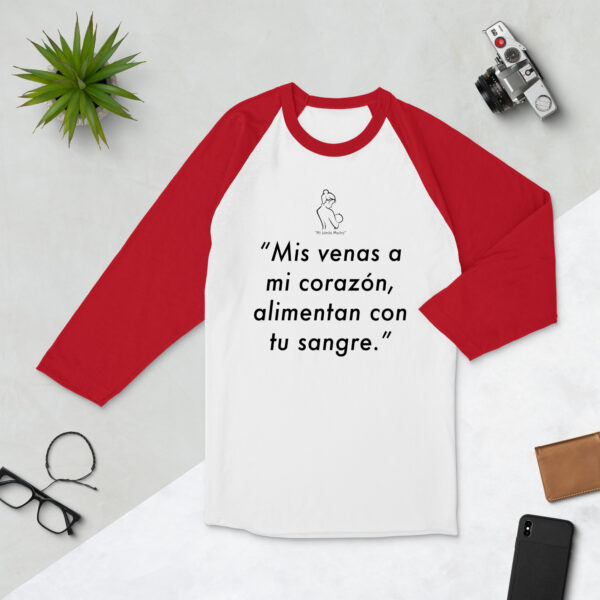 "Mi Linda Madre" ~ Venas – 3/4 Sleeve Raglan Shirt - Image 4