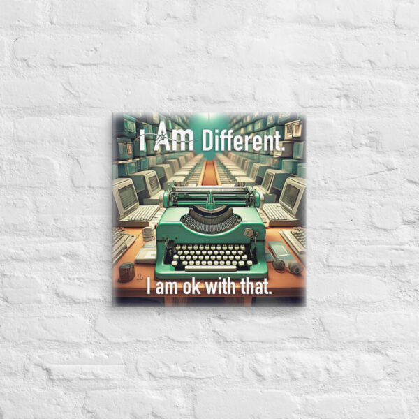 "I Am Different" ~ Green Typewriter Canvas Frame