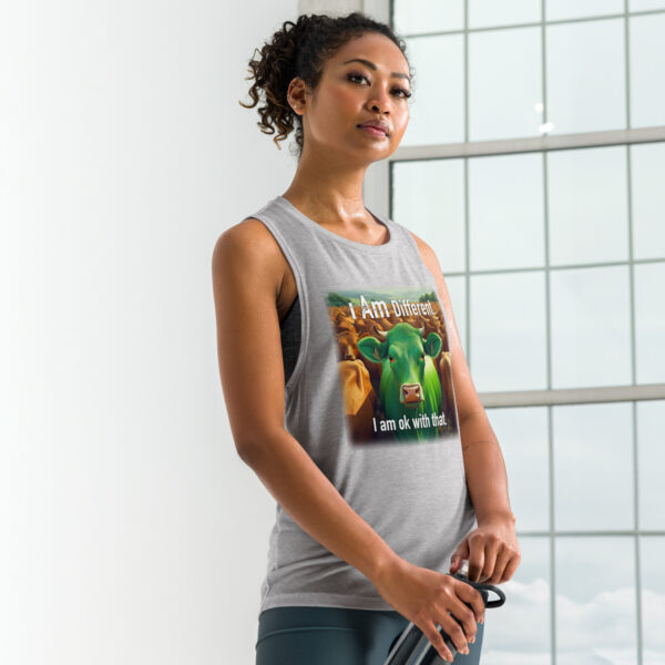 "I Am Different" ~ Green Cow Ladies’ Muscle Tank - Image 3