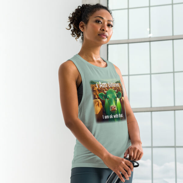 "I Am Different" ~ Green Cow Ladies’ Muscle Tank - Image 4