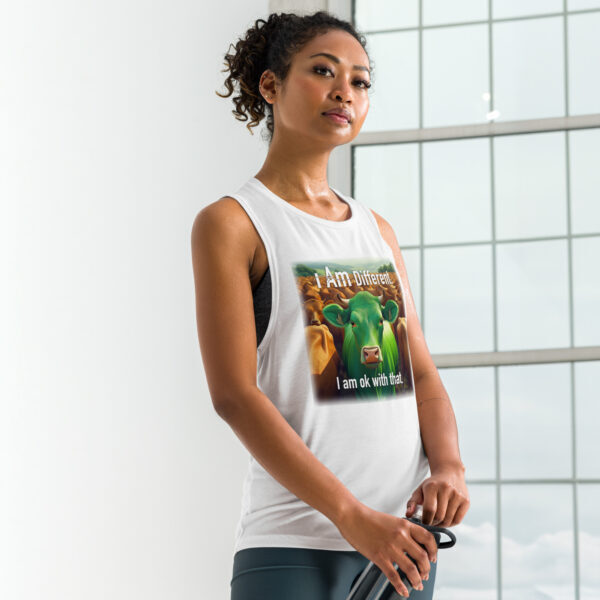 "I Am Different" ~ Green Cow Ladies’ Muscle Tank - Image 5